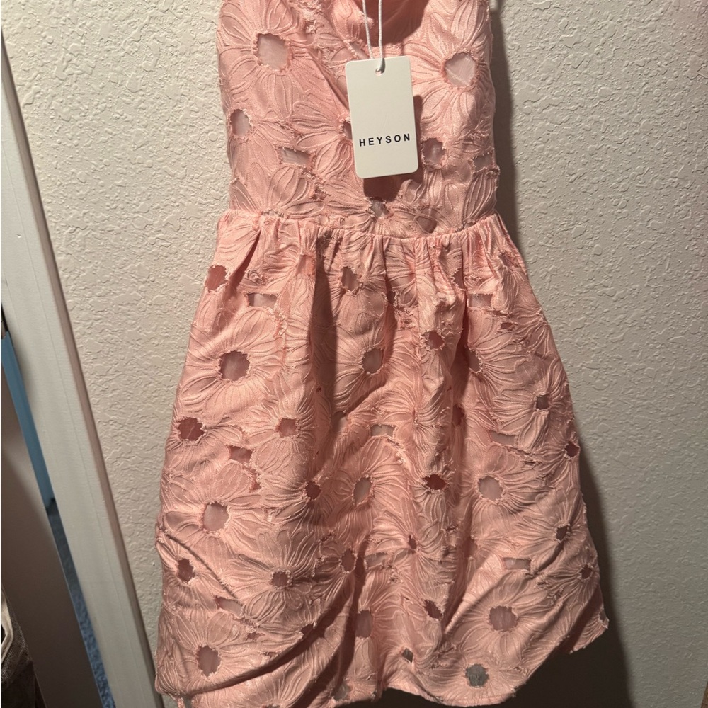 Pink Floral Embroided Mini Sundress